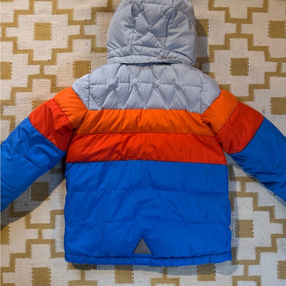L.L. Bean Lined Down Puffer Colorblock Jacket - Gray, Blue, Orange - Picture 2 of 5